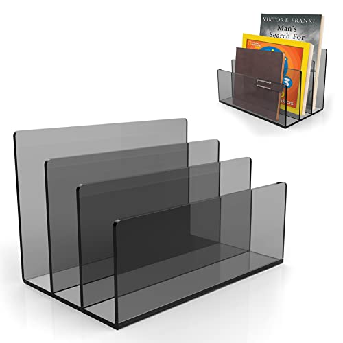 Boloyo Acrylic File Holder,1PC 3 Sections Clear Black File Organizer Mail Letter Sorter Desktop Folder Holder for Home Office School Envelope Bill Filling Paper Document - color: Clear Black, size: 3 Sections(1PC)