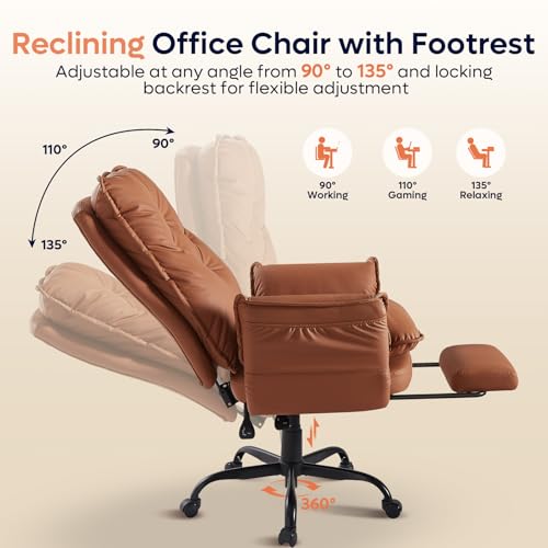 Bestier High Back Executive Chair with Footrest, PU Leather Brown - color: Brown Pu Leather
