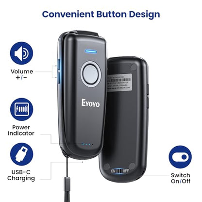 Eyoyo Mini Barcode Scanner Wireless: Portable 3-in-1 Bluetooth Bar Code Scanner with Battery Level Indicator, USB CCD Image Reader for Small Business Compatible with iPhone iPad Android POS Computer - color: Gray