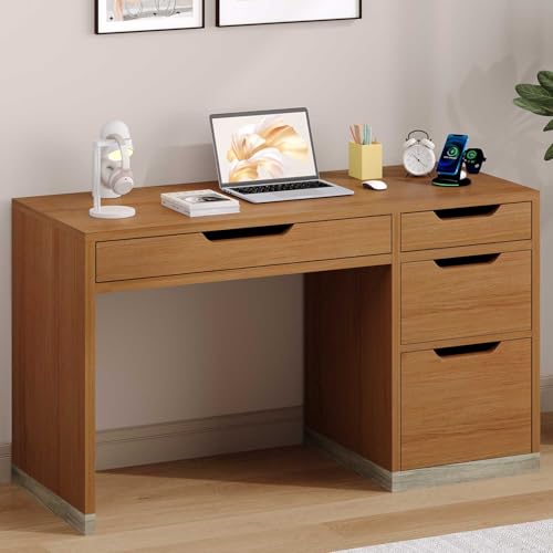 MaverickFurni 52 Inch Computer Desk with Drawers for Office, Brown | storage drawers, compact workspace for bedrooms and home offices, suitable for computer work, writing, and study - color: Brown, size: 52 Inch