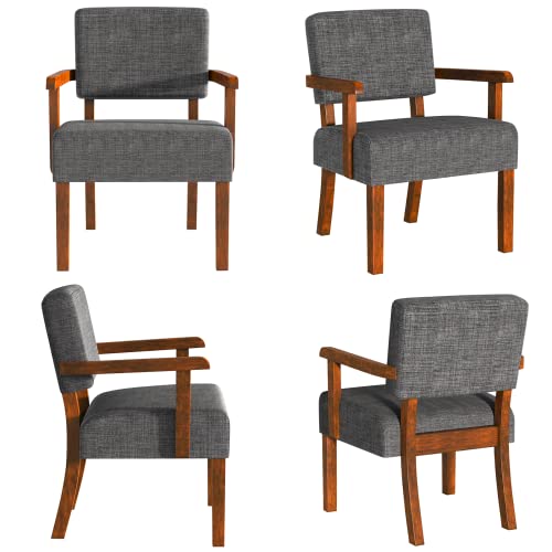 FAGAGA Accent Chairs Set of 2, 2 Solid Wood Armchairs with Side Table - color: Linen Gray, size: One Set