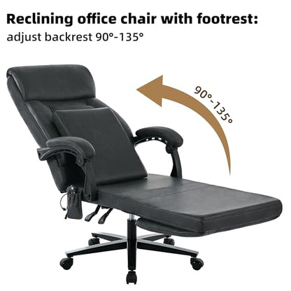 Executive Office Chair with Footrest, Ergonomic Computer Desk Chairs,Mid-Tall Back Leather Office Chair,Lumbar Support Swivel Chair with Rocking Function,Black - color: Black