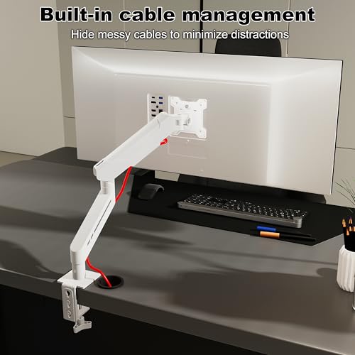 THEARK Single Monitor Desk Mount 17"-32" Screens - Adjustable Mechanical Monitor Arm Computer Monitor Stand up to 19.8 lbs,VESA Arm Desk Mount with C-Clamp and Grommet Base,VESA 75x75/100x100mm,White - color: White