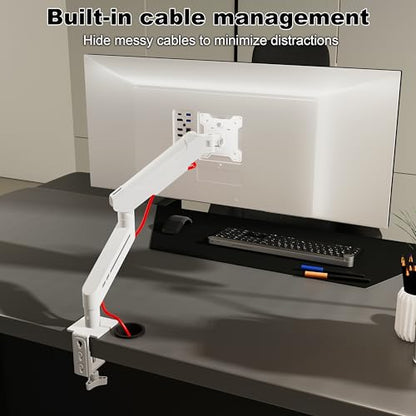 THEARK Single Monitor Desk Mount 17"-32" Screens - Adjustable Mechanical Monitor Arm Computer Monitor Stand up to 19.8 lbs,VESA Arm Desk Mount with C-Clamp and Grommet Base,VESA 75x75/100x100mm,White - color: White