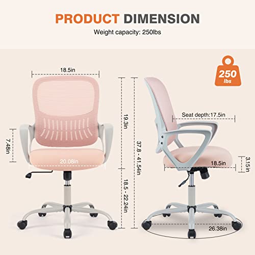 Sweetcrispy Ergonomic Home Office Desk Chair, Managerial Executive Chair - color: Pink, size: 18.5"D