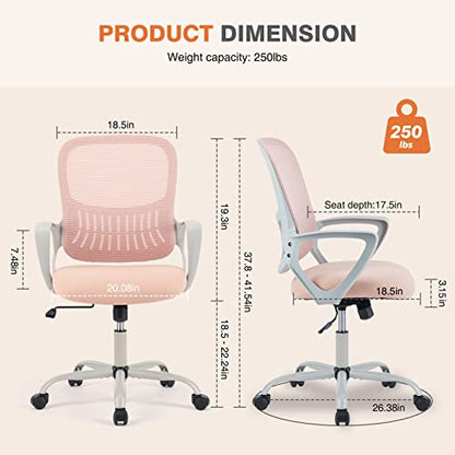 Sweetcrispy Ergonomic Home Office Desk Chair, Managerial Executive Chair - color: Pink, size: 18.5"D
