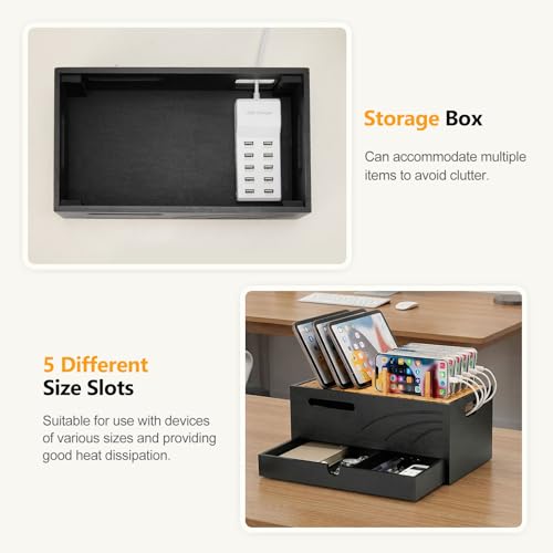 Homde Office Charging Station Organizer: 2 Layer Charger Holder (Black) - color: Natural and Black