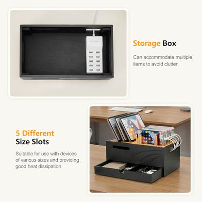Homde Office Charging Station Organizer: 2 Layer Charger Holder (Black) - color: Natural and Black