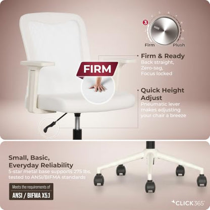 Click365 Ergonomic Office Chair with Lumbar Support, Mid-Back Mesh Chair - color: M110/White