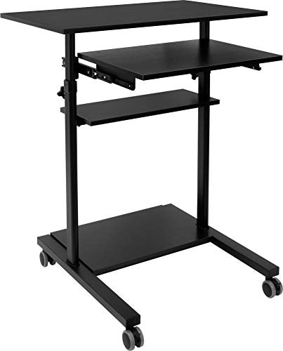 Mount-It! Mobile Standing Desk with Retractable Keyboard Platform | Height Adjustable Stand Up Computer Workstation | Locking Wheels, 99 Lbs Capacity - color: Sliding Keyboard Tray