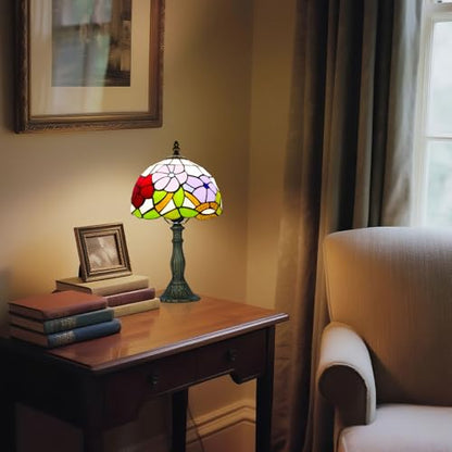 8 Inch Small Tiffany Style Table Lamp with Remote Control, Three Flowers - color: Three Flowers