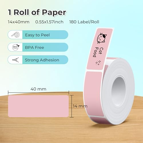 Nelko Genuine P21 Label Maker Tape, 14x40mm(0.55"x1.57"), Pink - color: Pink