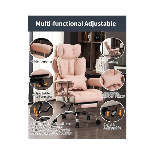 Efomao Big and Tall Office Chair 400LBS - Pink Heavy Duty Executive Office Chair with Footrest, Ergonomic Home Office Desk Chair, Wide Computer Chair for Heavy People | 400lbs support, 135° recline, dual-layer foam cushion, 23.5" seat & footrest. BIFMA -