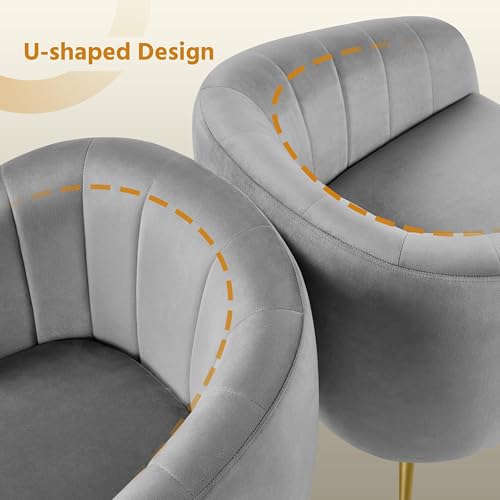Yaheetech Accent Chair, Modern Barrel Vanity Chair with Gold Metal Legs, Tufted Accent Armchair for Living Room/Bedroom/Office/Makeup Room Gray, Set of 2 - color: Grey