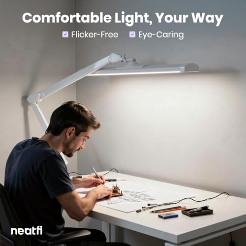 Neatfi 3,500 Lumens LED Desk Lamp, Dimmable, 26-Inch Shade, CCT (White-2) - color: White-2, size: 26-Inch Wide Shade