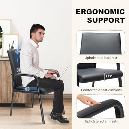 4 Pack Black Leather Office Desk Chair No Wheels 600 lbs Capacity | Modern High Back Reception Guest Conference Room Waiting Room Chairs with Padded Armrests for Seniors - size: 4 PACK