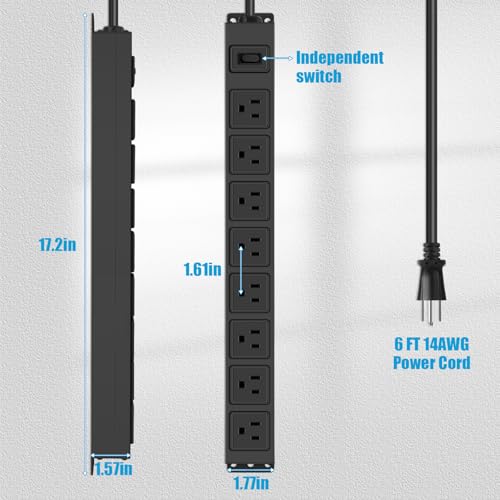 HHSOET 8 Outlet Magnetic Power Strip, 14AWG Extension Cord, 6Ft, Black, 1 - size: 6ft