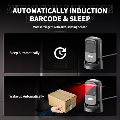 NetumScan Hands-Free Barcode Scanner, 1D 2D QR Desktop USB Wired Barcode Reader with Auto-Sensing, 1M Pixel CMOS for Inventory Management, Retail, POS System, Windows Mac Linux