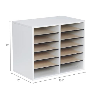 Safco Literature Organizer, 12 Compartments, Office and Classroom Mailbox with Adjustable Shelves, Wood Paper and Mail Sorter, Gray