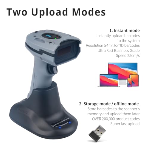 ScanAvenger Wireless Portable 1D&2D Cordless Bluetooth Rugged IP65 Barcode Scanner for Inventory - style: 1D&2D Rugged IP65 with Upgraded Next Gen Stand