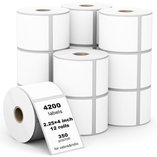 4200 Pcs Labelebal 3-Proof 1" Core 12 Rolls 2-1/4" x 4" Direct Thermal Label Multipurpose Shipping Address Mailing Barcodes Labels Compatible for Zebra 2844 & Rollo Desktop Label Printer - color: Zb-2-1/4" X 4"-12rolls(4200 Labels)