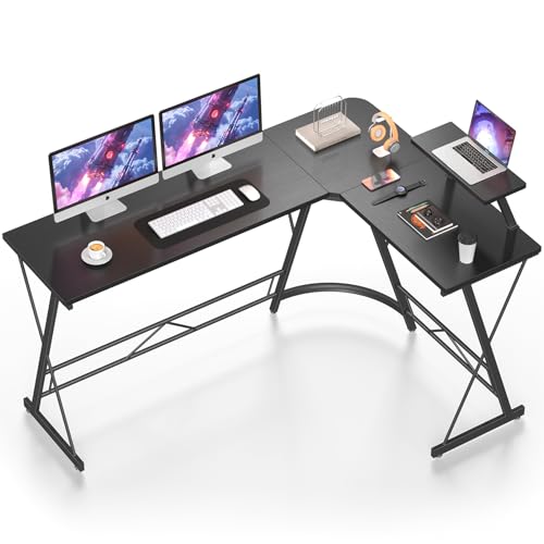 Mr IRONSTONE 63" L Shaped Computer Desk, Corner Desk, Home Office Desk, Gaming Writing Workstation with Large Monitor Stand, Easy to Assemble, Black - color: Pure Black, size: 63Inch