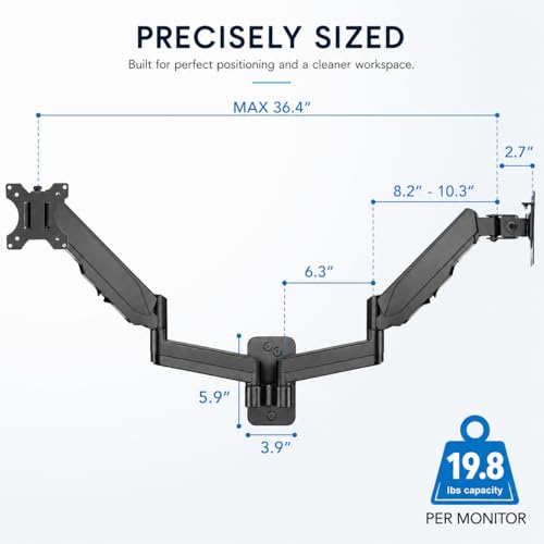 Mount-It! Dual Monitor Wall Mount Bracket - Double Computer Monitor Wall Mount With Two Height Adjustable Full Motion Arms Tilt up to 17" - 32" Inch Screens with 75, 100 VESA Patterns, 19.8 Lb Per Arm