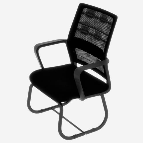 Office Chair with Armrests No Wheels – Mesh Back Sled Base Visitor Chair, Padded Seat Conference Room Guest Chair for Home Office Study & Reception, Black