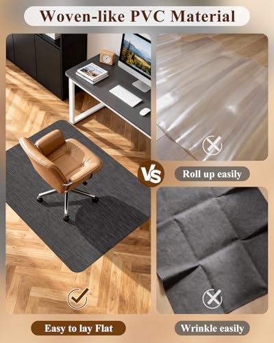 Soimeat Office Chair Mat for Hardwood Floor, 46.9" x 60.1" Non-Slip Desk Computer Chair Mat, PVC Floor Mat for Rolling Chair, Heavy Duty Wood/Tile Floor Protector Desk Rug for Home Office, Black - color: Black, size: 47" x 60"