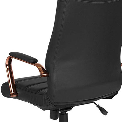 Flash Furniture High Back Black LeatherSoft Executive Swivel Office Chair with Rose Gold Frame and Arms | 360° Swivel, Height Adjustable, Commercial Grade - color: Black Leathersoft/Rose Gold Frame