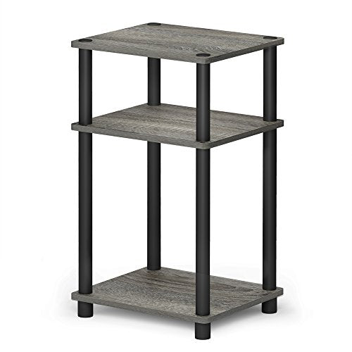Furinno JUST Side Table, 3-Tier End Table, Open Shelves Night Stand, Bedside Table, Toolless Assembly, for Living Room, Bedroom, Bathroom, French Oak - color: French Oak Grey/Black, size: 3-Tier, Round Pole, style: 1-Pack