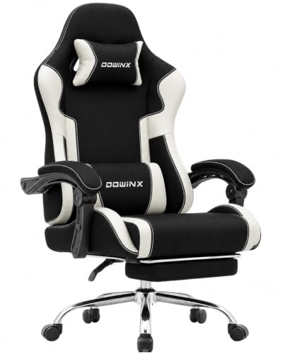 Dowinx Ergonomic Gaming Chair with Footrest & Massage Lumbar, 2D-Linkage Armrests for Computer Chair 330lbs with Headrest Pillow for Office, Home, Streaming and Long Gaming Sessions, Fabric White - color: Black White