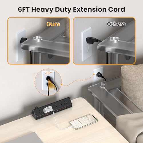 VILONG Desk Clamp Power Strip USB C 65W,Edge Mount Outlet,6FT,Black - color: Black