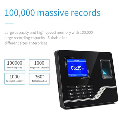 LICAEVEY Fingerprint & PIN Biometric Time Clock, No WiFi Software Required, No Monthly Fees, for Employees Small Business (US Plug)