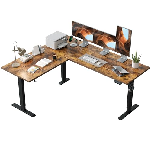 Agilestic 63 x 55 Inch L Shaped Electric Standing Desk, Vintage Brown - color: Brown, size: 63x55 Inch