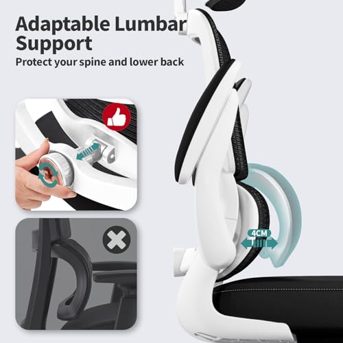 TRALT Office Chair Ergonomic Desk Chair - Gaming Chair with Lumbar Support | 330 LBS Home Office Desk Chairs with Headrest, Reading Chair with Flip-up Armrests, Comfortable Computer Chairs (1, Black) - color: Black & White