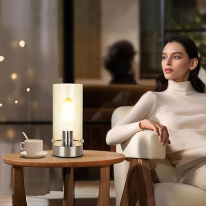 Bedside Table Lamp for Bedroom Living Room, Modern Nightstand Lamp - color: Nickel-Clear