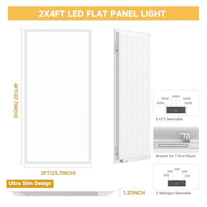 2 Pack 2x4 LED Flat Panel Lights with 5CCT Selectable, 9576LM, ETL | 72W/60W/50W/40W/30W,6500K/5000K/4000K/3500K/3000K,0-10V Dimmable, LED Drop Ceiling Fixtures for Office Meeting Classroom - size: 2x4FT 2PACK