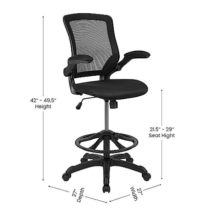 EMMA + OLIVER Mid-Back Black Mesh Drafting Chair - color: Black