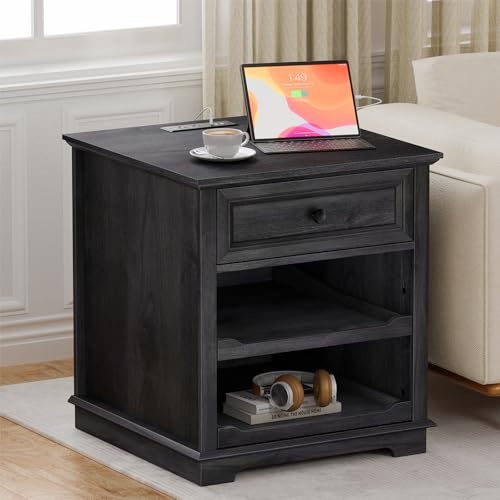 REDAYFUR Lateral File Cabinet 3 Drawer File Cabinet with Charging Station, Printer Stand with Open Adjustable Storage Shelves, Lateral Filing Cabinet for Home Office, Black - color: Black