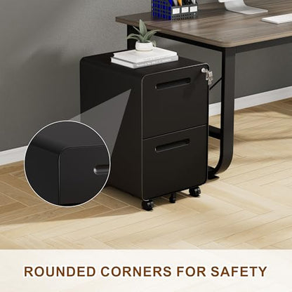 2 Drawer Mobile File Cabinet with Lock, 4 Keys and 25 Letter File Folders | Heavy-Duty Steel Rolling Filing Cabinet Pre-Assembled Under Desk for Home Office Letters/Legal/A4 Hanging File Folders - color: Black, size: 25.8"H*15.7"W-2 drawers(25 letter fold
