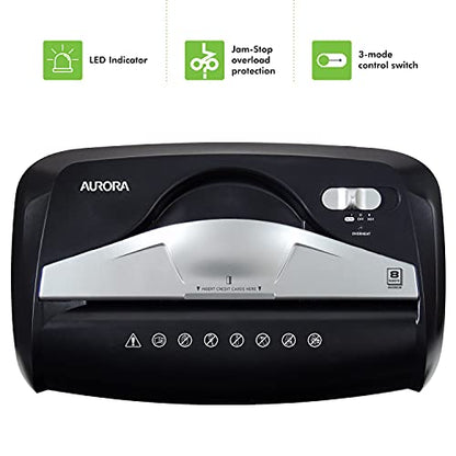 Aurora High-Security 8-Sheet Micro-Cut Paper Credit Card Shredder Black - style: 8-Sheet Micro-cut