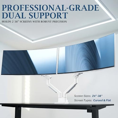 VIVO PRO Heavy Duty, Premium Dual Ultra-Wide Monitor Tension Arm, 24 inch to 38 inch Screens, Holds 59.4 lbs per Arm, Desk Mount Monitor Stand for 2 Ultrawides, White, PRO-ST245W - color: White