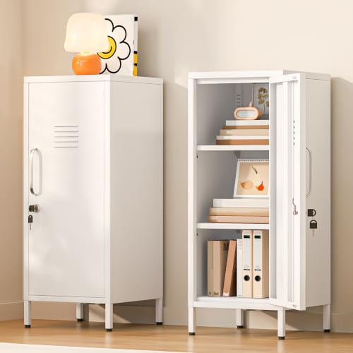 Metal Storage Locker,35.4" H Home Office Storage Lockers for Employees with 1 Locking Door ＆ 2 Adjustable Shelves,File Storage Cabinets forGarage, School, Office, Gym (White) - color: White, size: 35.4H-1D