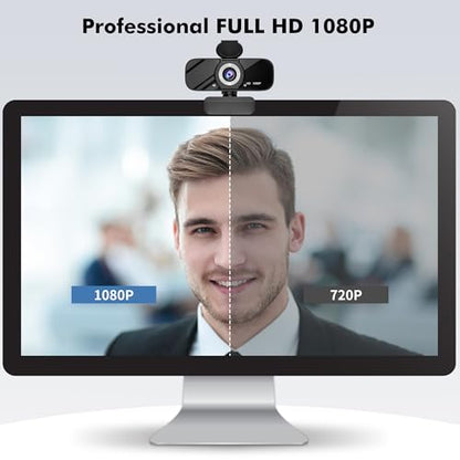 Gozvrpus USB HD Webcam with Built-in Microphone and Rotatable Tripod, 1080P Video, Wide Angle Camera, Privacy Cover, for Desktop PC or Laptop Computer （Grey）