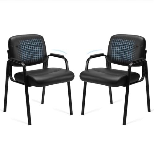 Sweetcrispy Waiting Room Chairs Set of 2, Office Guest Chairs No Wheels | Leather Padded Arms, Stationary Reception, Conference, Lobby Table, Elderly, Side Salon, Clinic, Inky - size: 2 PCS Set