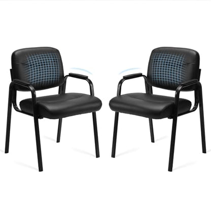 Sweetcrispy Waiting Room Chairs Set of 2, Office Guest Chairs No Wheels | Leather Padded Arms, Stationary Reception, Conference, Lobby Table, Elderly, Side Salon, Clinic, Inky - size: 2 PCS Set