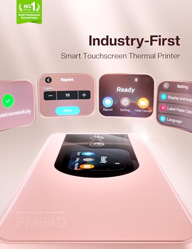 Phomemo PM64D Shipping Label Printer 4x6 Bluetooth with Touch Screen | 150mm/s printing, one-touch calibration, Bluetooth connection, compatible with Amazon, USPS, UPS, iOS, Android, Windows & Mac - color: Pink