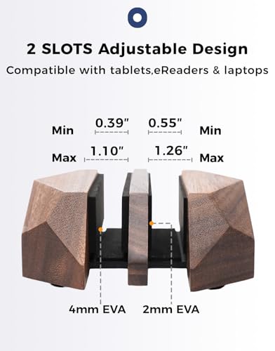 Dual Laptop Holder Adjustable Vertical Laptop Stand, 2 Slots MacBook Stand Wood,Wooden Laptop Stand,Vertical Laptop Holder for Desk, Widen Dock Fits All MacBook/Surface pro - color: 2 slot walnut