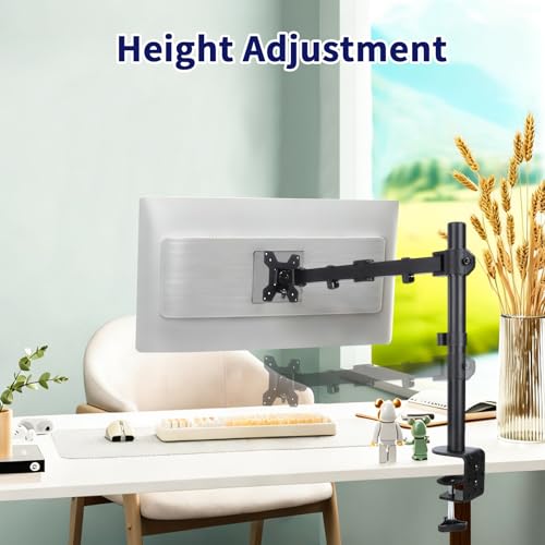 Single Monitor Arm Mount for 13-32 Inch Screen Up to 22lbs | Ultrawide Screens Up to 38 Inch Fully Adjustable Stand with C-Clamp/Grommet Base Tilt Rotation Max VESA 100x100 - size: Single for 13"-32"